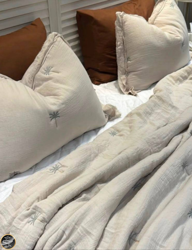 روتختی دونفره پنبه دوزی چین دار ترک مدل Maison Lux (سه تکه - بژ)