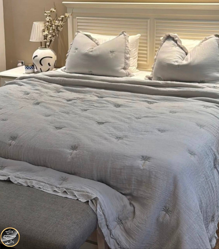 روتختی دونفره پنبه دوزی چین دار ترک مدل Maison Lux (سه تکه - طوسی)