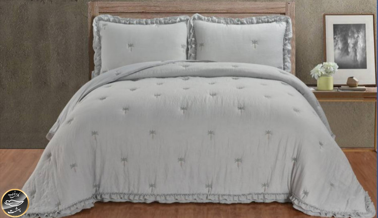 روتختی دونفره پنبه دوزی چین دار ترک مدل Maison Lux (سه تکه - طوسی)