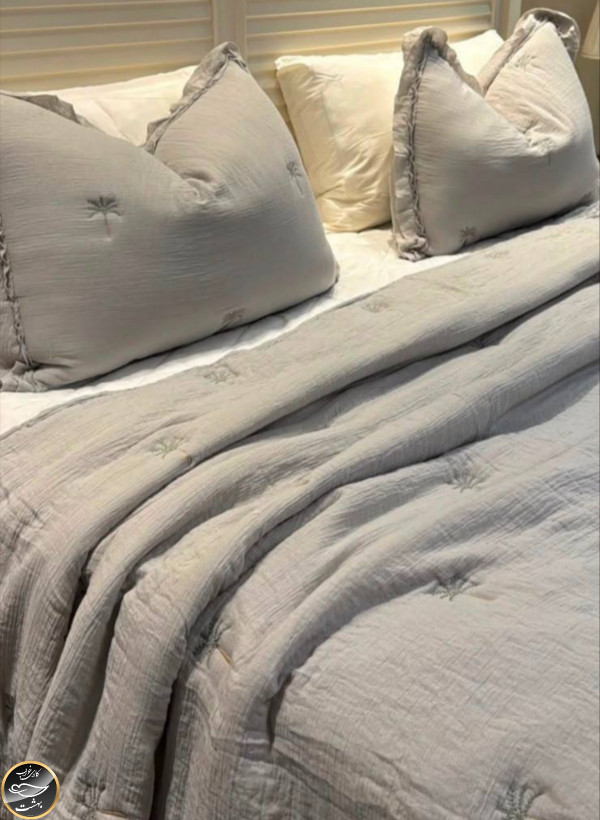 روتختی دونفره پنبه دوزی چین دار ترک مدل Maison Lux (سه تکه - طوسی)