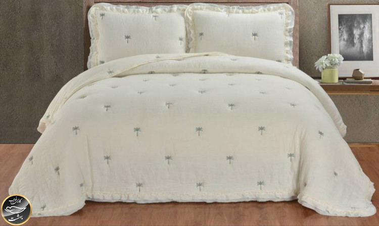 روتختی دونفره پنبه دوزی چین دار ترک مدل Maison Lux (سه تکه - سفید شیری)