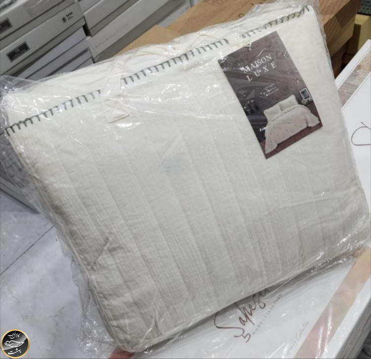 روتختی دونفره پنبه دوزی چین دار ترک مدل Maison Lux (سه تکه - سفید شیری)