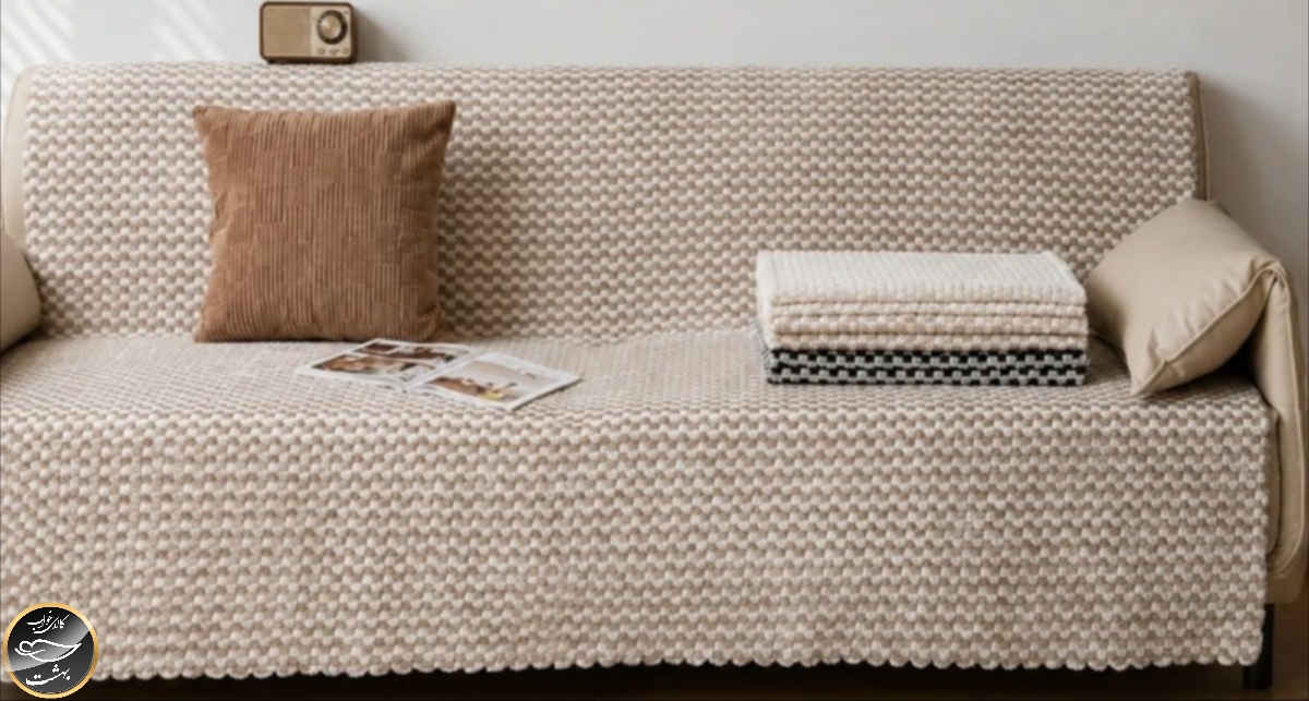 رومبلی دونفره پشمی (بژ - 180x215 سانتی متر)