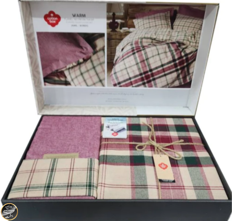 ست کاور لحاف دونفره Warm مدل Flanel Jami Bordo (چهار تکه)